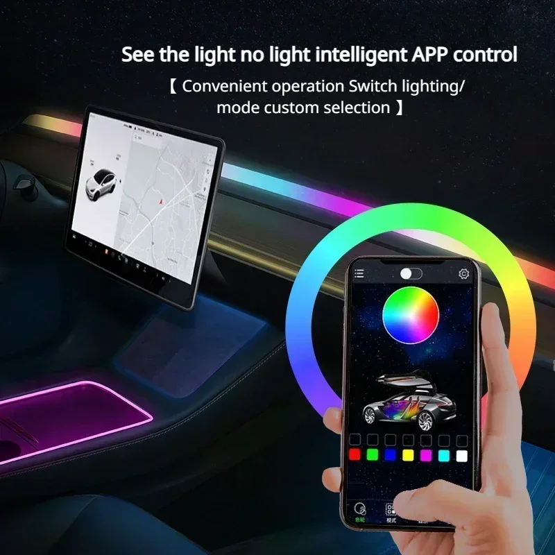 Per Tesla Model 3 Y Luce ambientale per auto con controllo APP Uscita aria automatica Lampada decorativa a LED Cruscotto RGB Symphony Strip Light