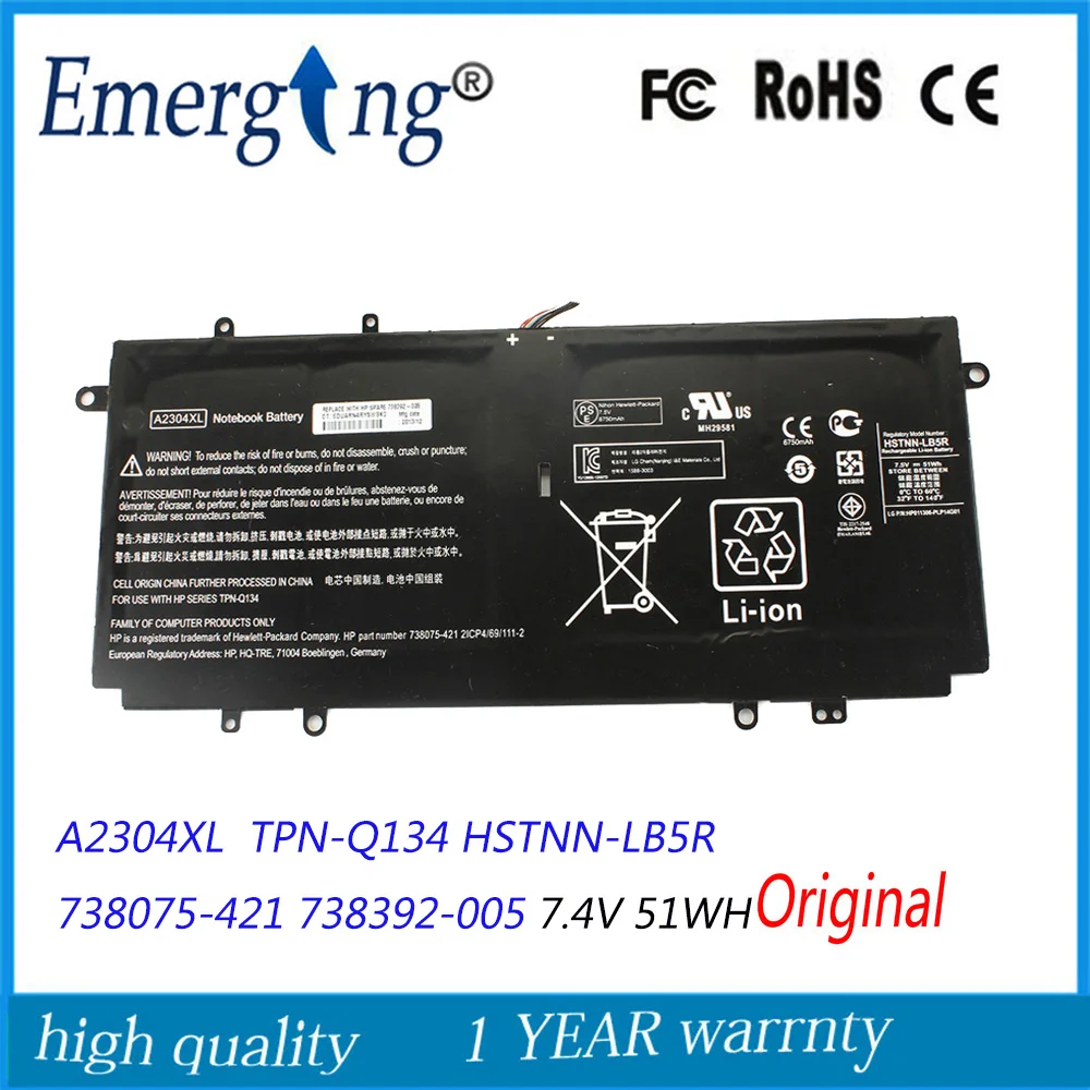 

7.5v 51Wh New Laptop Battery for HP A2304XL HSTNN-LB5R TPN-Q134 738392-005