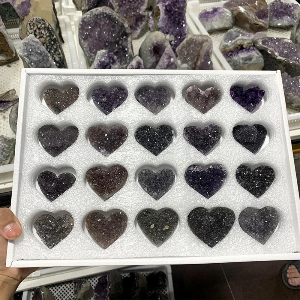 

Wholesale Uruguay Purple Amethyst Geode Cluster Heart Shaped Rough Lots Crystals Healing Stone Natural Degaussed Ore Gemstone