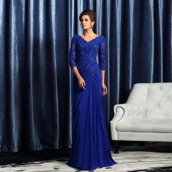 Royal Blue Mother of Bride Dresses for Women Beach Three Quarter Wedding Party Dresses with Lace 2024 Summer Robe De Soirée