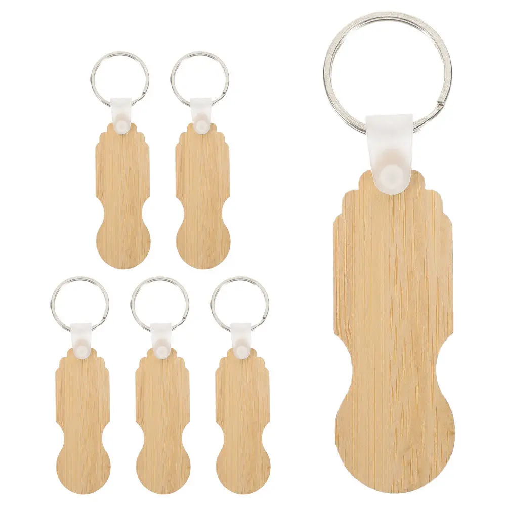 

6Pcs Sustainable Bamboo Shopping Cart Keychain Trolley Token Holder Wood Quarter Keychain Compact Portable for Supermarket Carts
