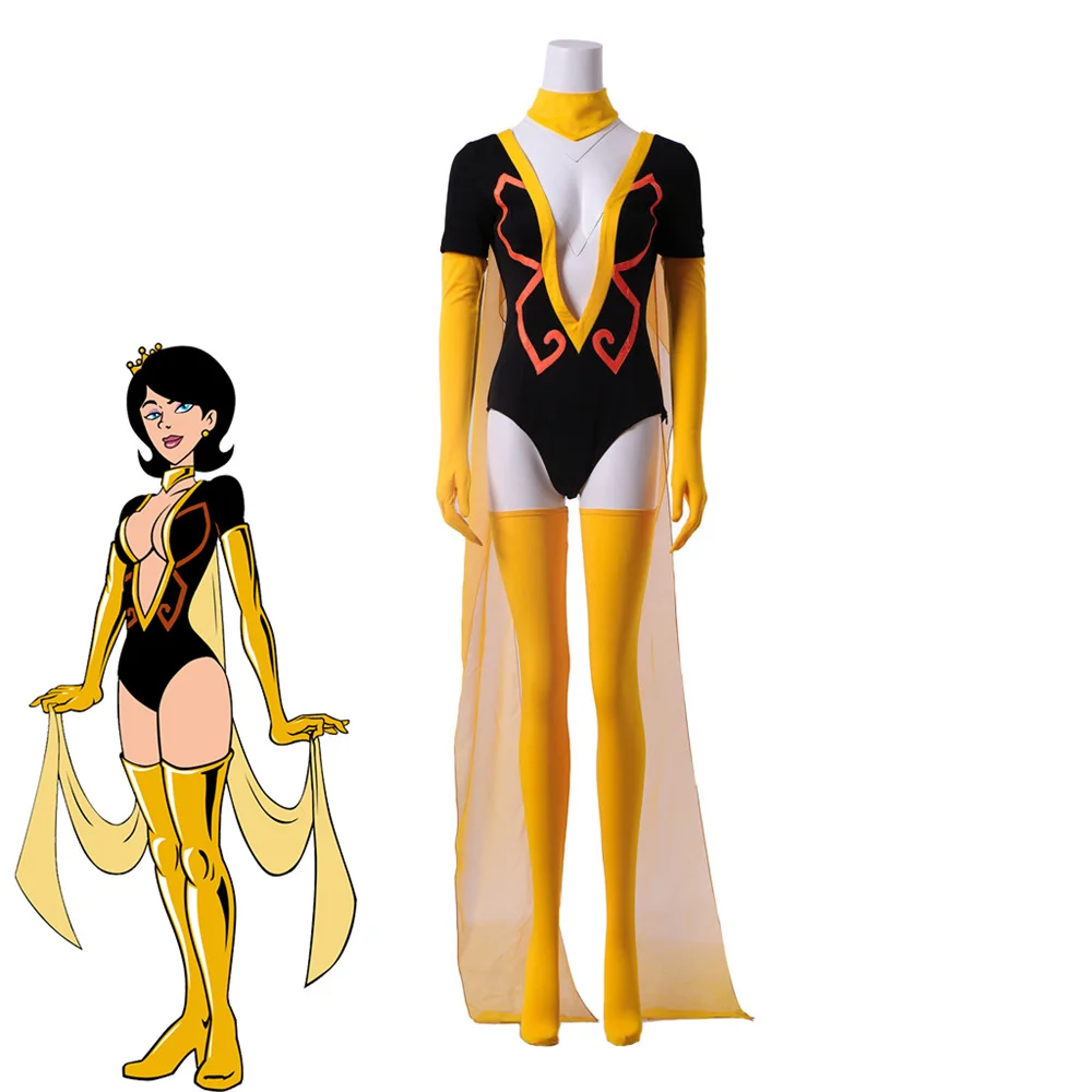 Anime The Venture Bros Costume Cosplay donna Sexy scollo a V profondo body con scialle Halloween sciarpa tuta Performance Outfits