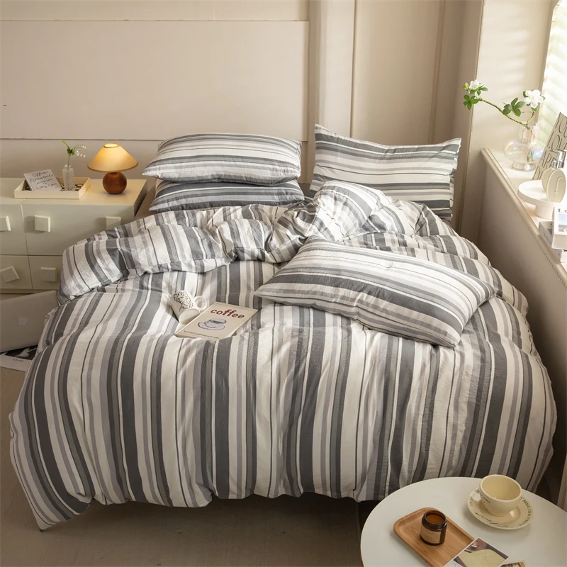 New Single Quilt Cover Washed Cotton Striped Duvet Cover Skin Friendly Breathable Bedding for Double Use 220x240 200x230 180x220