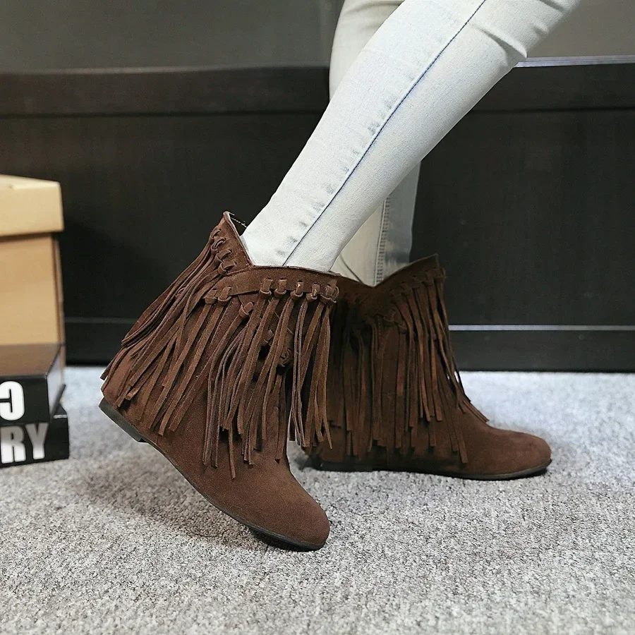 2023 new autumn winter Women ankle boots plus size 22-28CM PU upper modern boots Inner raised tassel short boots fashion