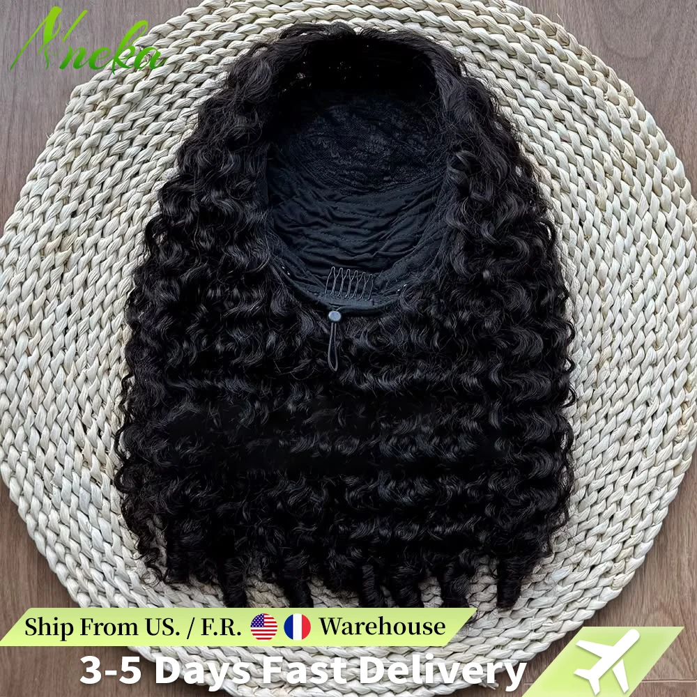 Burmese Curly 3 IN 1 Half Wigs Human Hair With Drawstring 210% Density Burmese Curly Hair Half Wig Deep Wave Ready to Wear Half Wigs Full Machine Wig