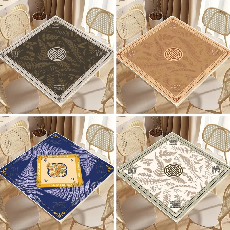 VIKAMA Vintage Fern Leaf Chinese Symbol American Mahjong Mat Charleston Marked Non Slip Silent Foldable Waterproof Game Pad