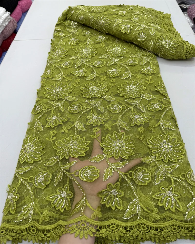 

Luxury African Stones Lace Fabric 2025 French Guipure Cord Lace Fabric Embroidery Nigerian Lace Fabric For Party Dresses