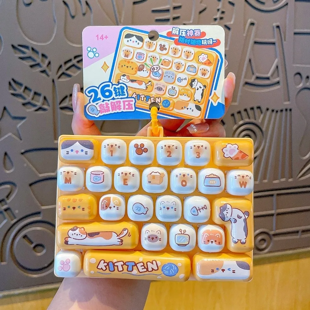 1Pcs 26-Key Animal Diary Keyboard Keychain Resin Cute Style Fidget Clicker Keychain Stress Relief Toy Pendant