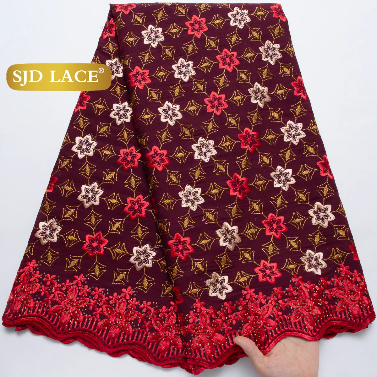 

SJD LACE African Nigerian Cotton Lace Fabrics 2026 High Quality Embroidery Swiss Voile Lace for Women Party Wedding Dresses 4691