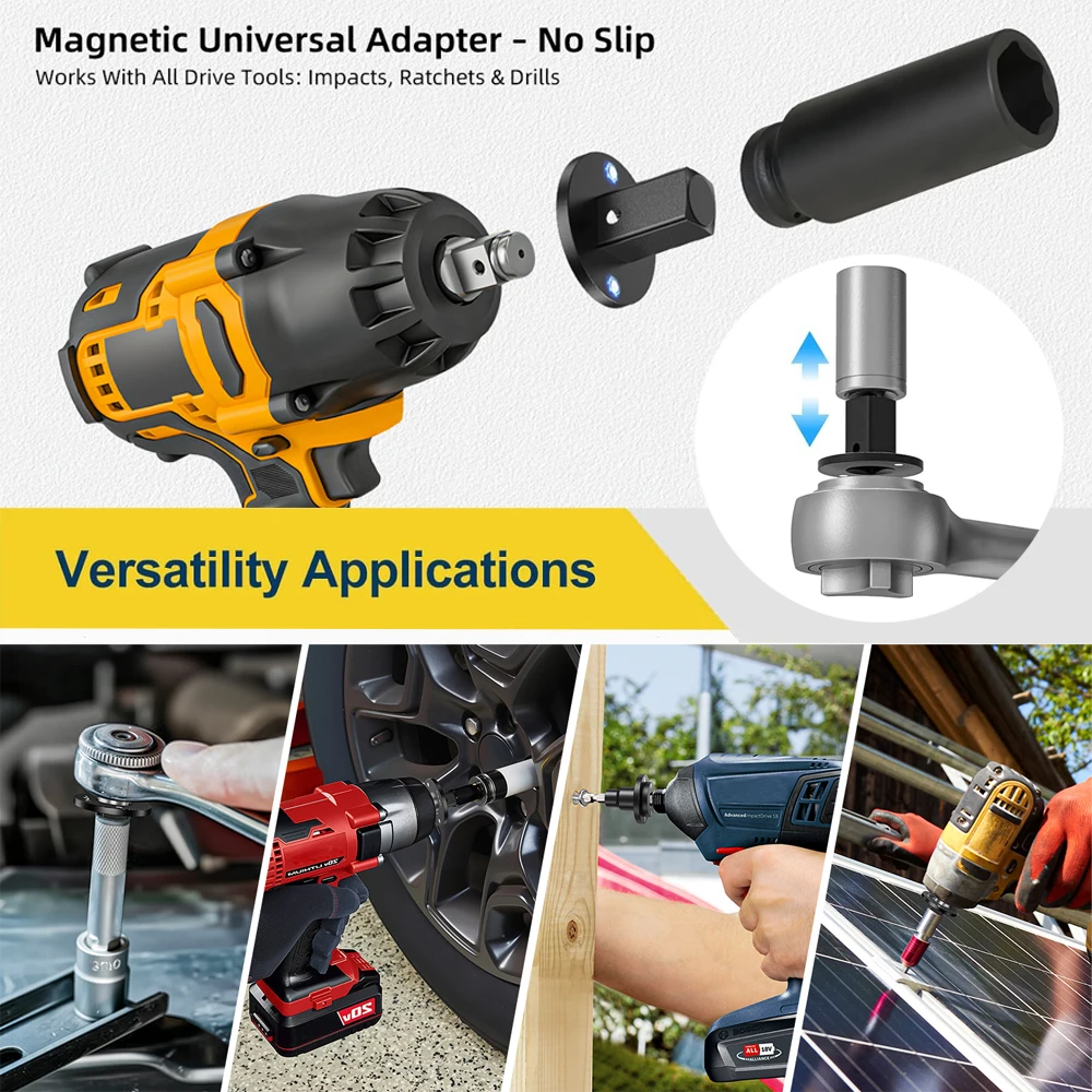 Low-Profile Impact Socket Adapter Set 3/4 tot 1,1/2 tot 3/4,1/2 tot 3/8,1/4 tot 3/8 Drive Ratel Adapter 4 Stuks Socket Adapter Set