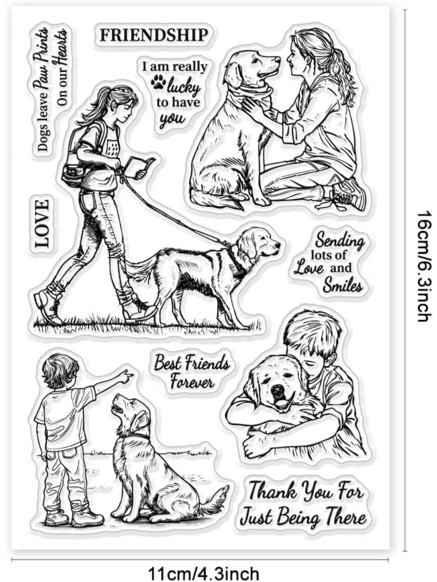 1Sheet Human and Pet Clear Stamps Dogs Silicone Clear Stamp Seals Friendship Sentiment Transparent Stamps for DIY Scrapbooking