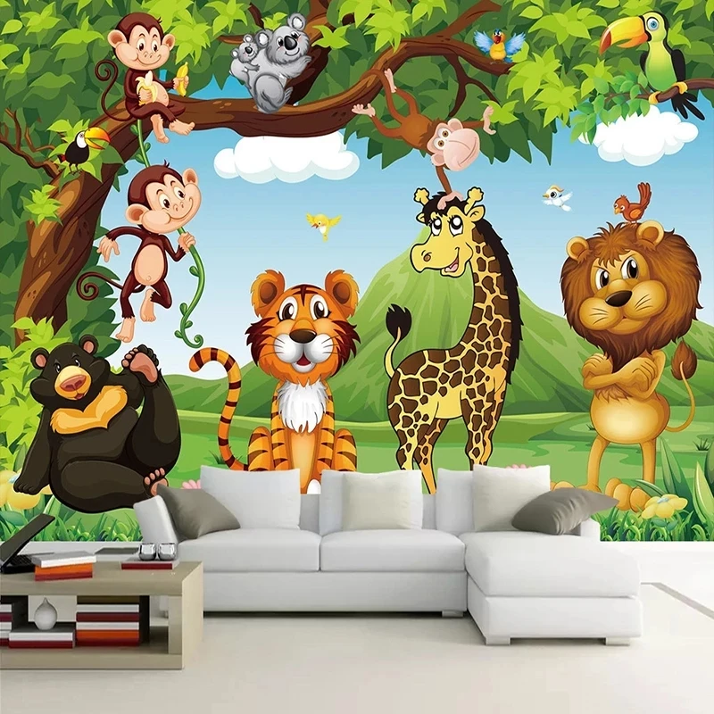 Custom 3D Photo Cartoon Animal Tiger Lion Poster Children Room Bedroom Mural Wallpaper Living room sofa TV background restaurant