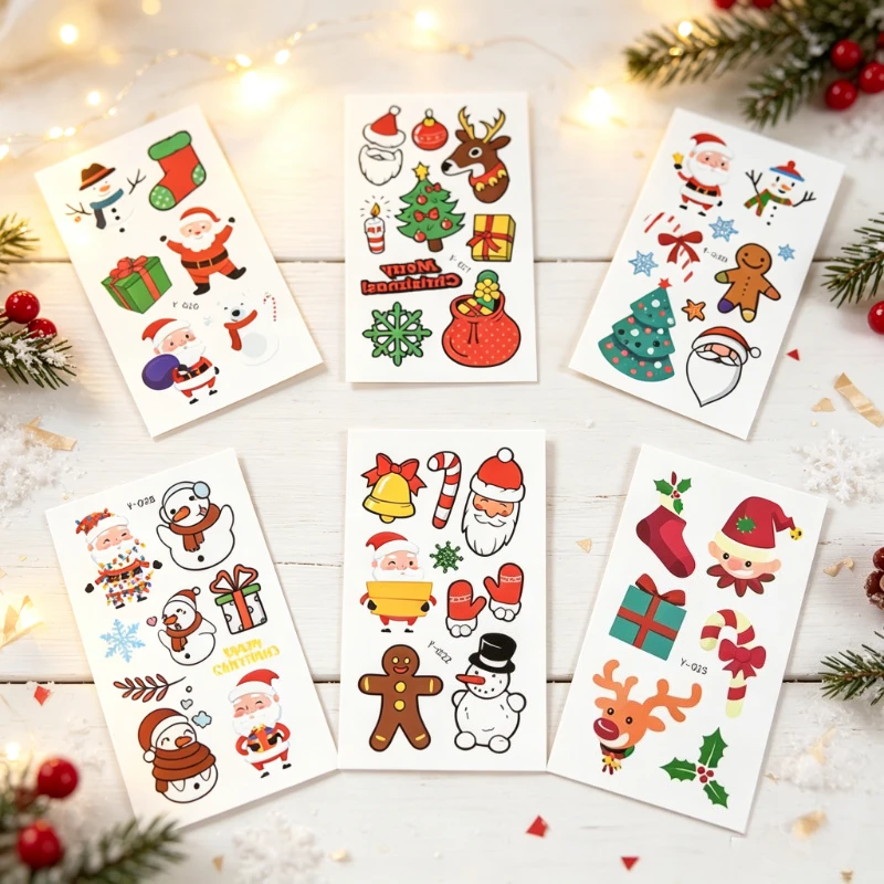 1set 10 Sheets New Year Cartoon Christmas Waterproof Temporary Luminous Tattoos Stickers Festival Christmas New Year Party Gifts