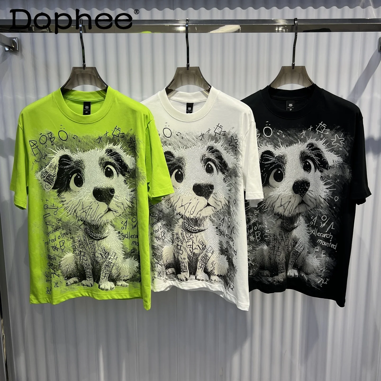

2025 Summer New Fashion Loose Casual Short-sleeved T-shirt Handsome Men's Cartoon Heavy Industry Printed Hot Diamond Top