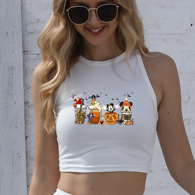 

Ladies Halloween Disney Cartoon Crop Tank Sexy Sleeveless Women's Sexy Sleeveless Racer Back Tank Tops Crop Tops Clothing