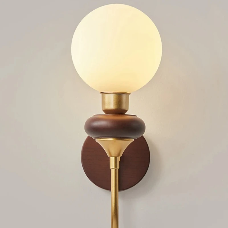 Neoclassical Wood Wall Sconce Lamp with High CRI and Anti-Blue Light LED Warm Japanese Glass Wall Lights Bedside Atmosphere Lamp