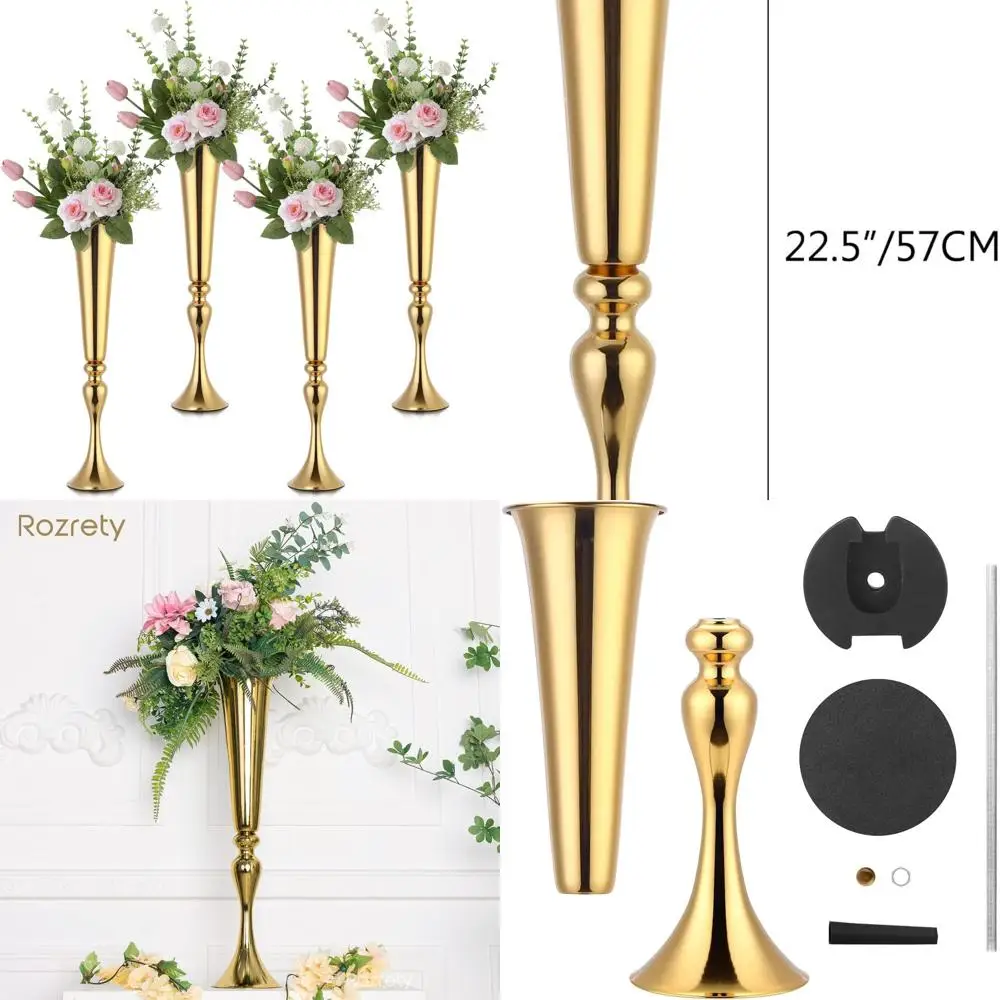 

Elegant 22.5 Gold Vases for Wedding Table Centerpieces, Decorative Metal Flower Stands for Party, Anniversary, and Ceremony Deco