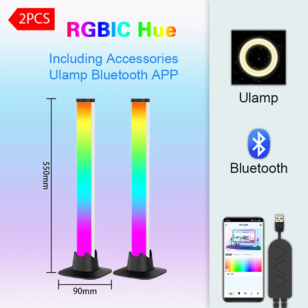 Desktop Setup RGB LED Lights Bar Bluetooth Smart Ambient LED Strip Table Lamp Night Light TV Backlight Ambient Room Decorations