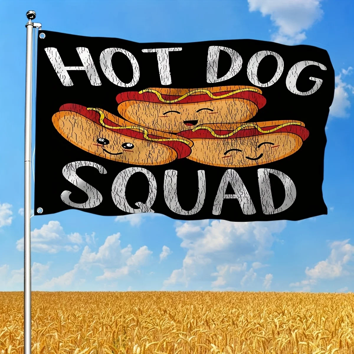 Hot Dog Squad Funny Cartoon Outdoor Polyester Flag Banner for Patio and Events