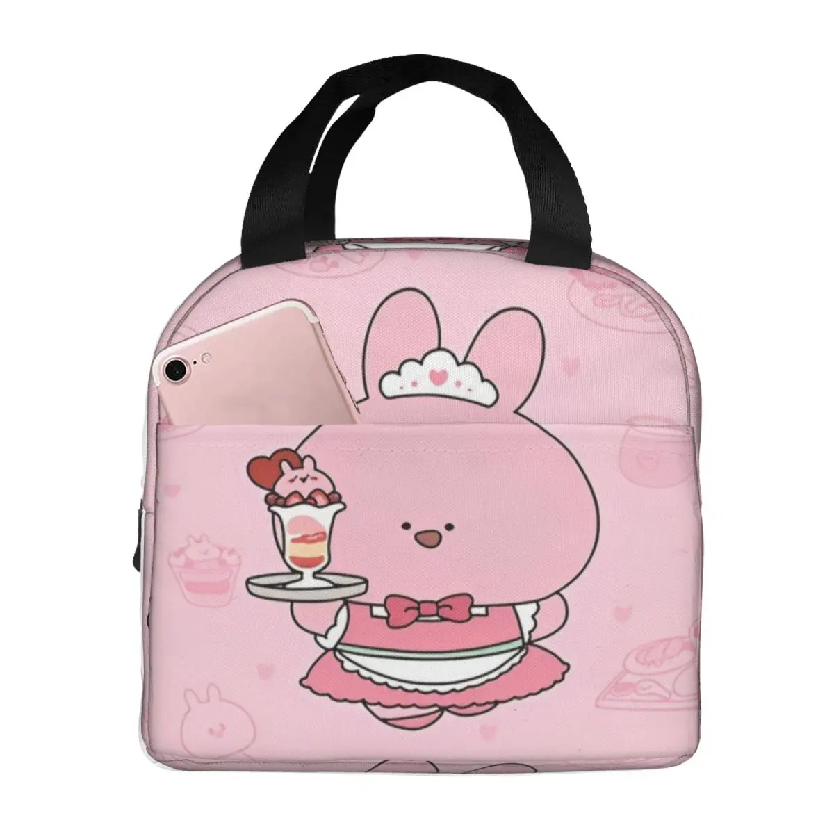 Asamimichaan Asleep Cartoon Insulated Lunch Bags Thermal Bag Meal Container Kawaii Asamimi Tote Lunch Box Girl Boy Work Travel