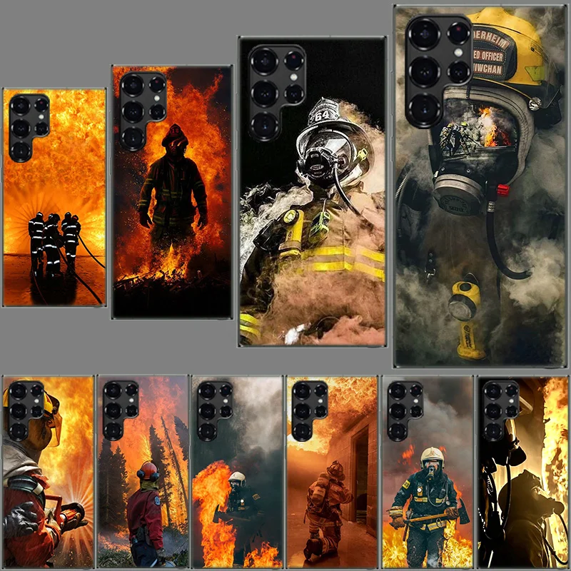 Firefighter Heroes Fireman Clear Case for Samsung Galaxy S24 S22 Ultra S23 S21 S20 FE Capa Phone Cover S10 S9 S8 Plus S10E Shell