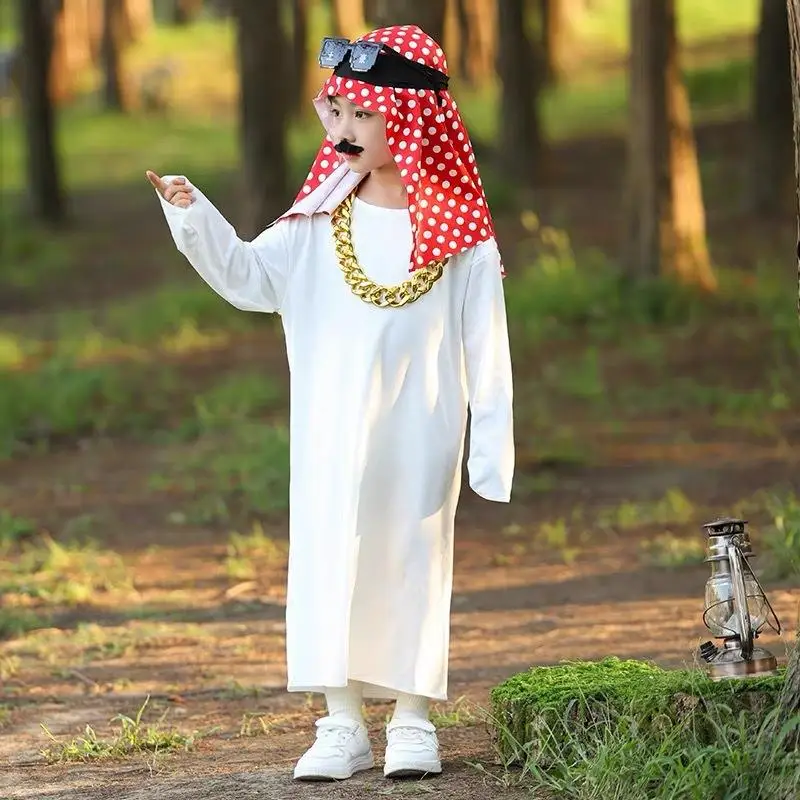 Disfraz de Príncipe Árabe para Niños, Traje de loween, Túnica Larga de Falso Riqueza, Divertido Disfraz de Príncipe de Ori...