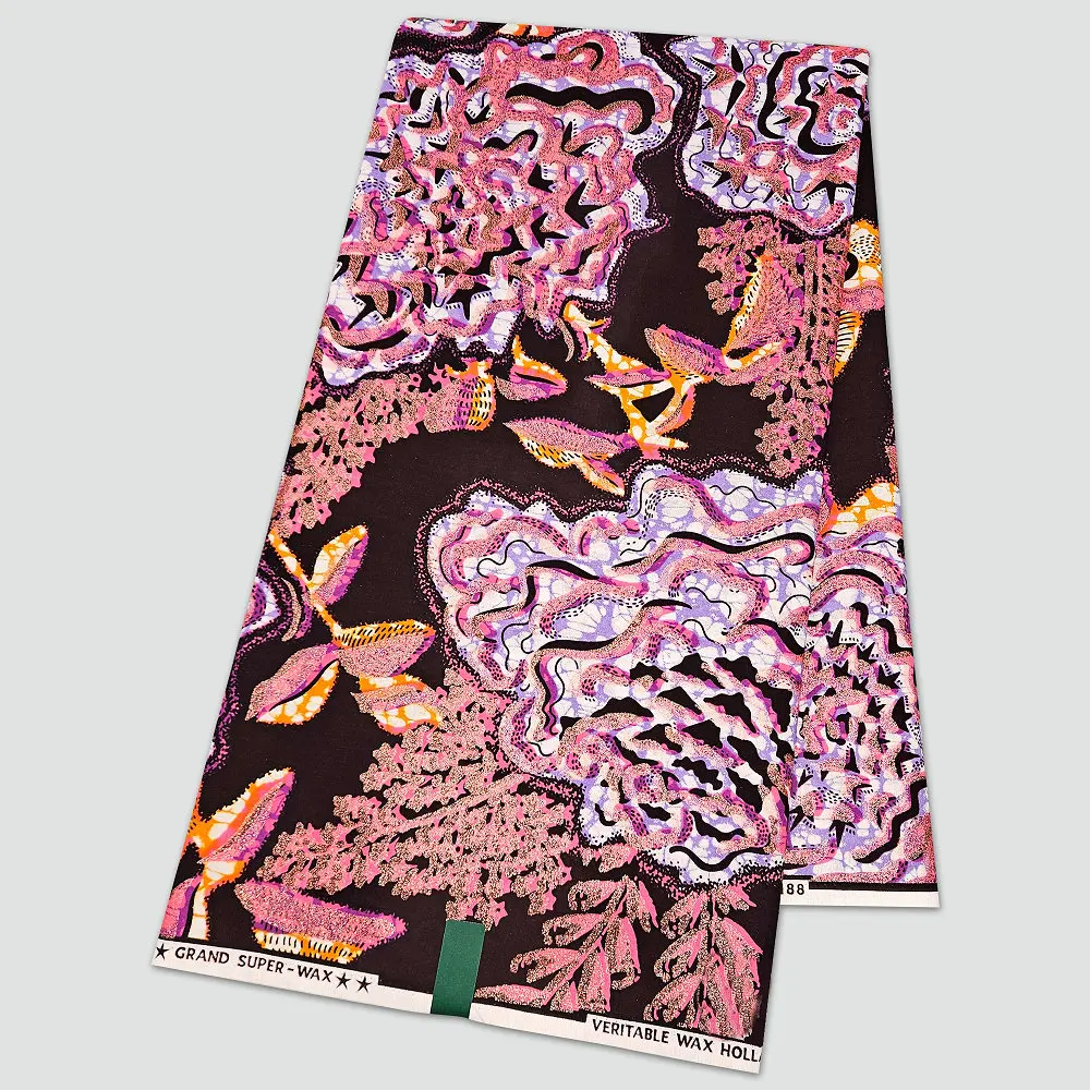 Grand super wax fabric with glitter, original large super Dutch wax cloth, 100% cotton 6 yards per piece view 6