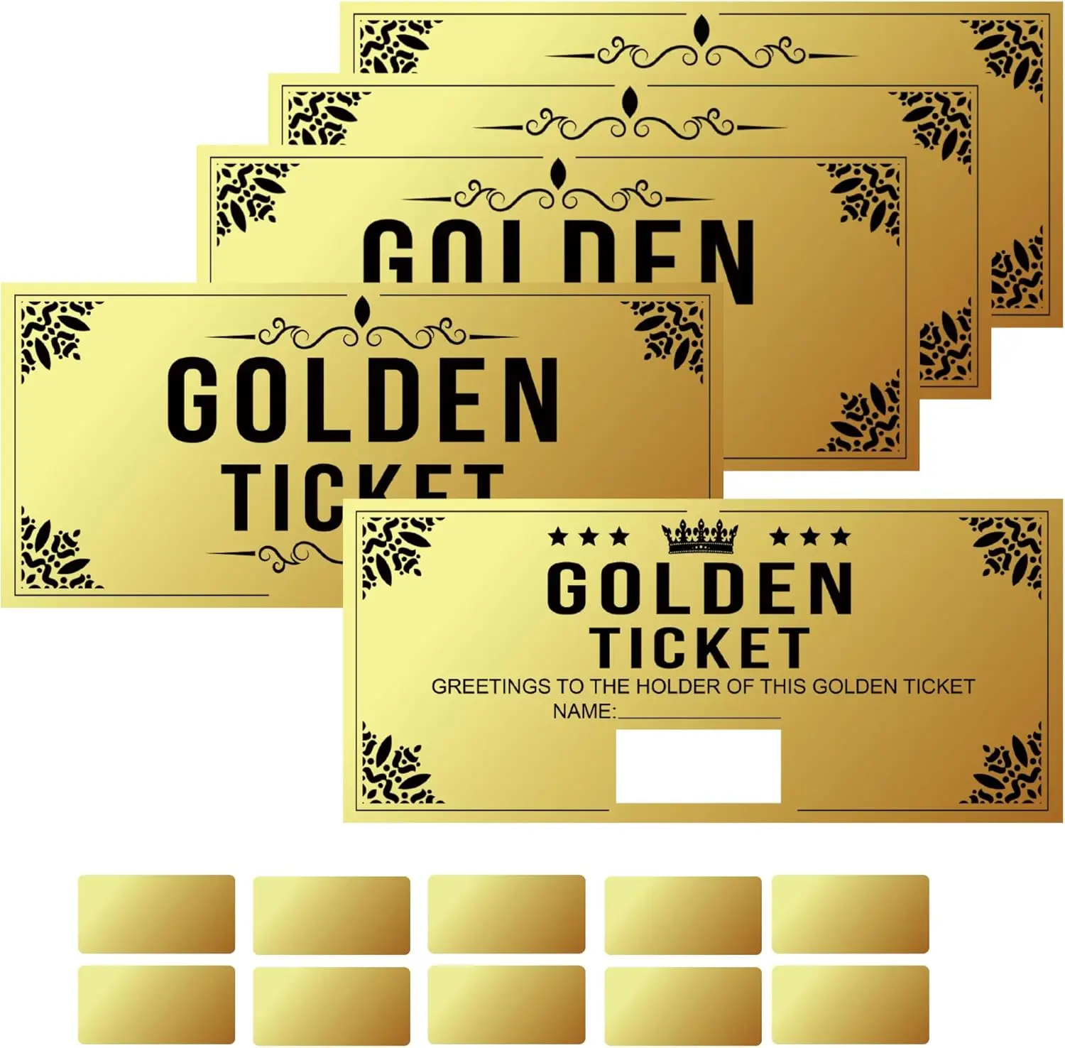 

15 Sets Golden Ticket with Envelope and Stickers Scratch Card Surprise Gift Certificates Reveal Card as Birthday Wedding Concert