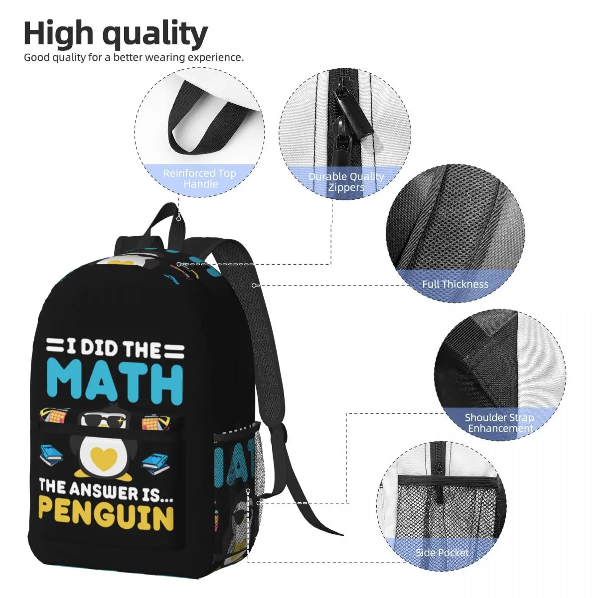 I Did The Math The Answer Is Penguin Funny Mathematician Backpack Daypack Children BookBag School Bag Shoulder Bags Men Women