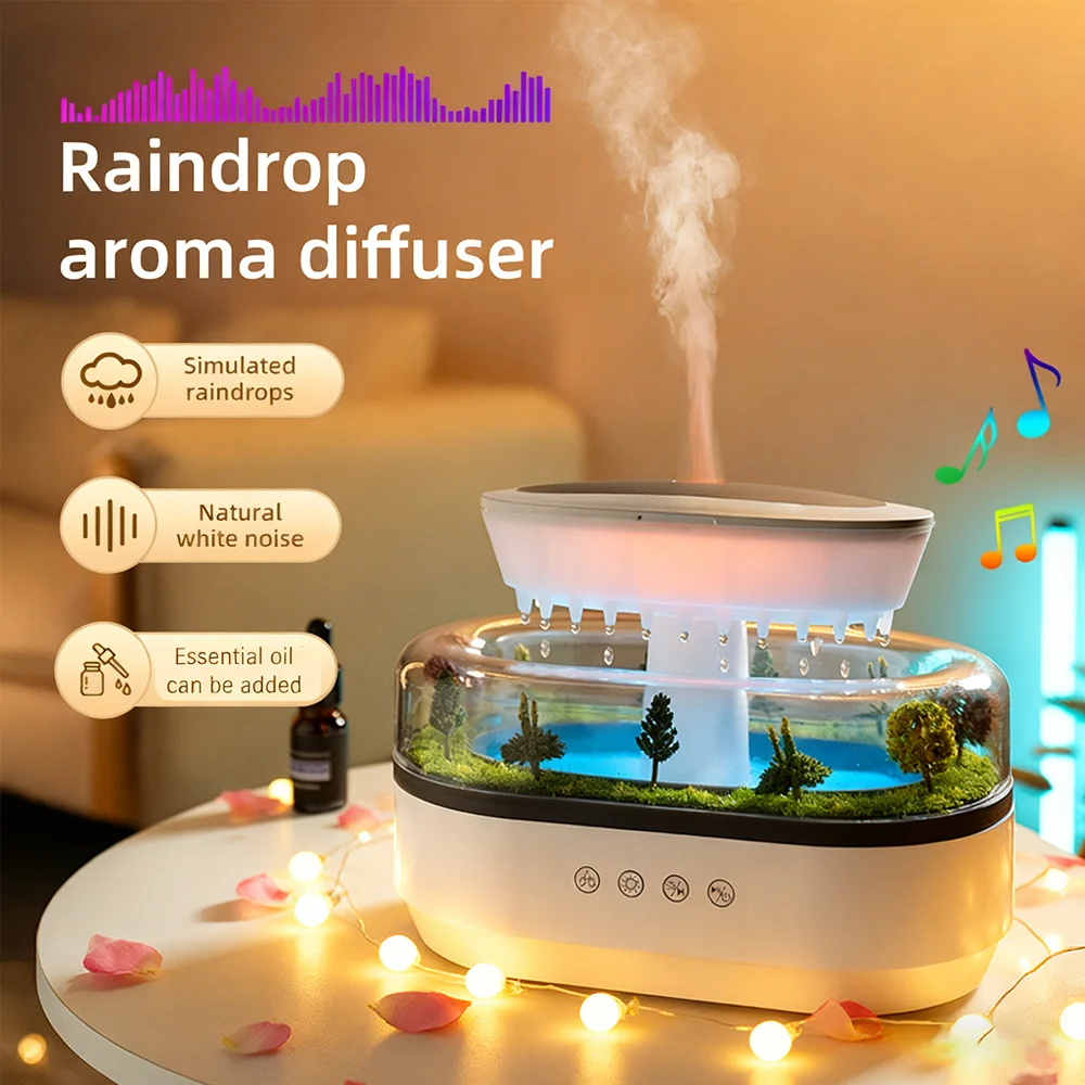 

Аромадиффузор с имитацией капель дождя, лесной зеленый пейзаж, диффузор эфирного масла с натуральным белым шумом, увлажнитель воздуха для дома