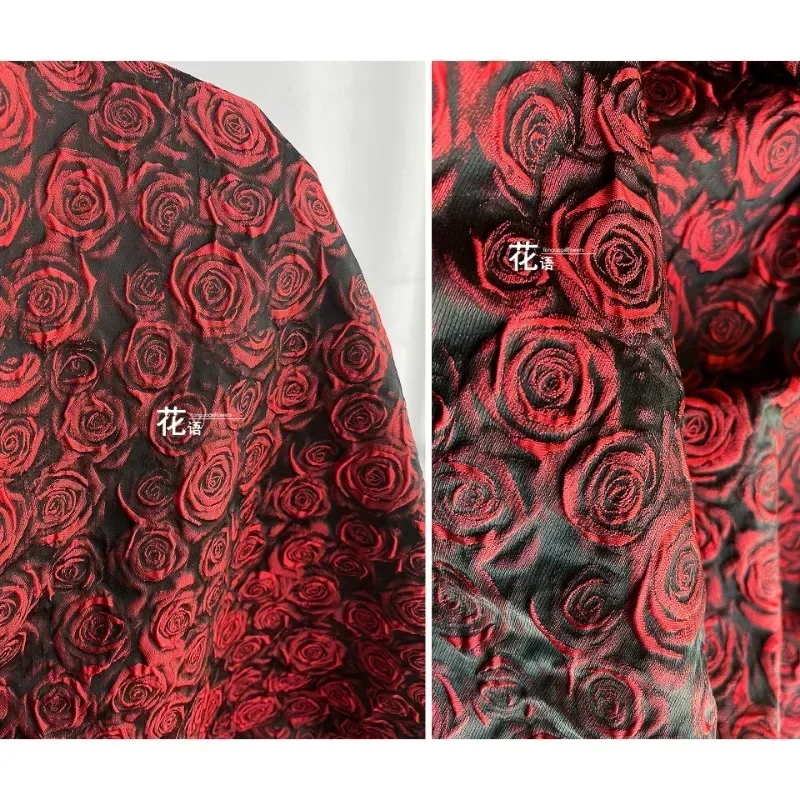 

Jacquard Fabric Relief Dark Red Rose Cheongsam Hanfu Designer Wholesale Cloth Apaprel Sewing Fabric Meters Polyester Material