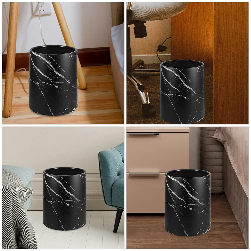 Garbage Can Living Room Trash Waste Storage Bin Paper Basket Container Round Wastebasket Plastic Pp Marbling