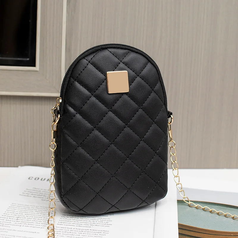 Sequin decorative oblique span shell bag 2024 new diamond embroidered solid color chain vertical shoulder mobile phone bag