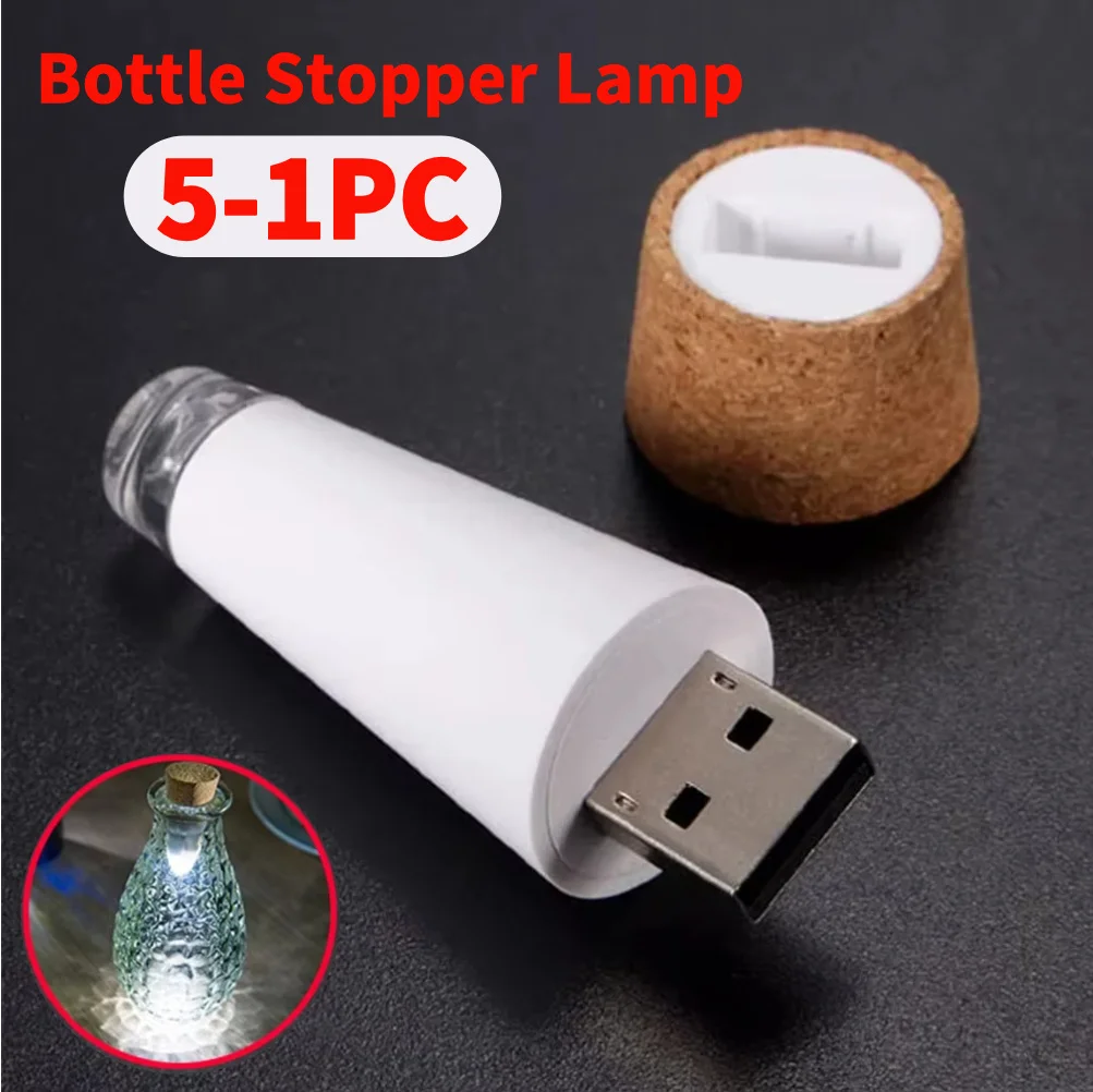 

5-1pcs USB LED Wine Bottle Lights Cork Shape Glass Bottle Stopper Lamp Party Decor Christmas Wedding Stopper Cap Lamp