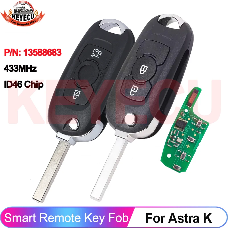 433MHz NCF2951ETT HITAG 2 ID46 Chip P/N: 13588683 For Opel Vauxhall Astra K 2015 2016 2017 2018 2019 Car Remote Key Fob