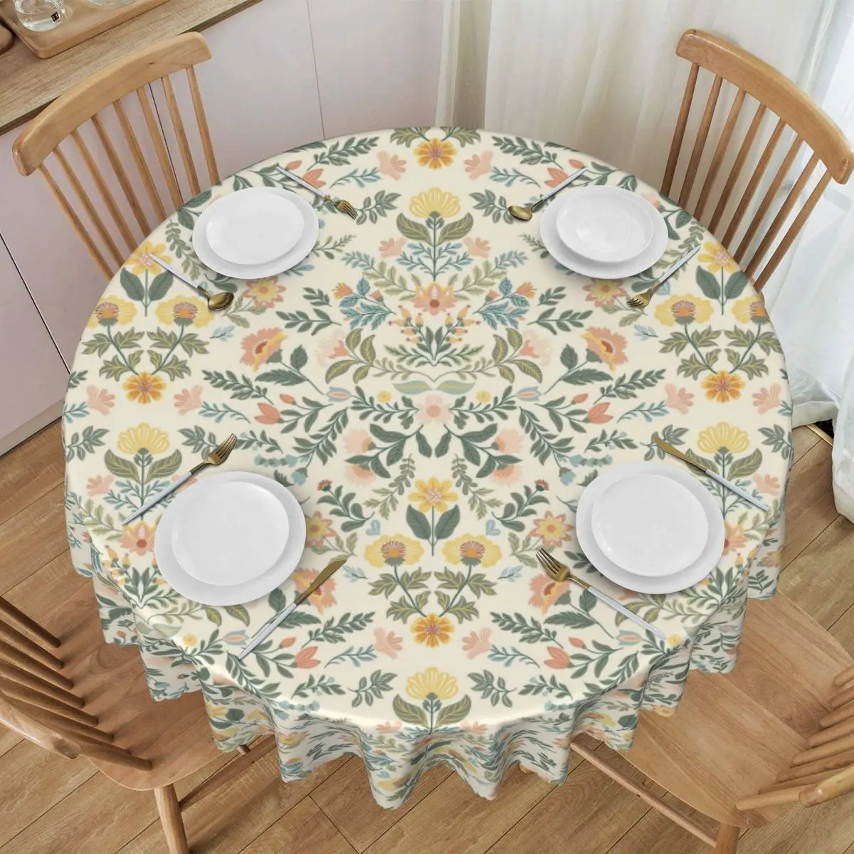 Customized Round Freya In Golden Ember Tablecloth Waterproof Oil-Proof Table Covers 60 inches Table Cloth