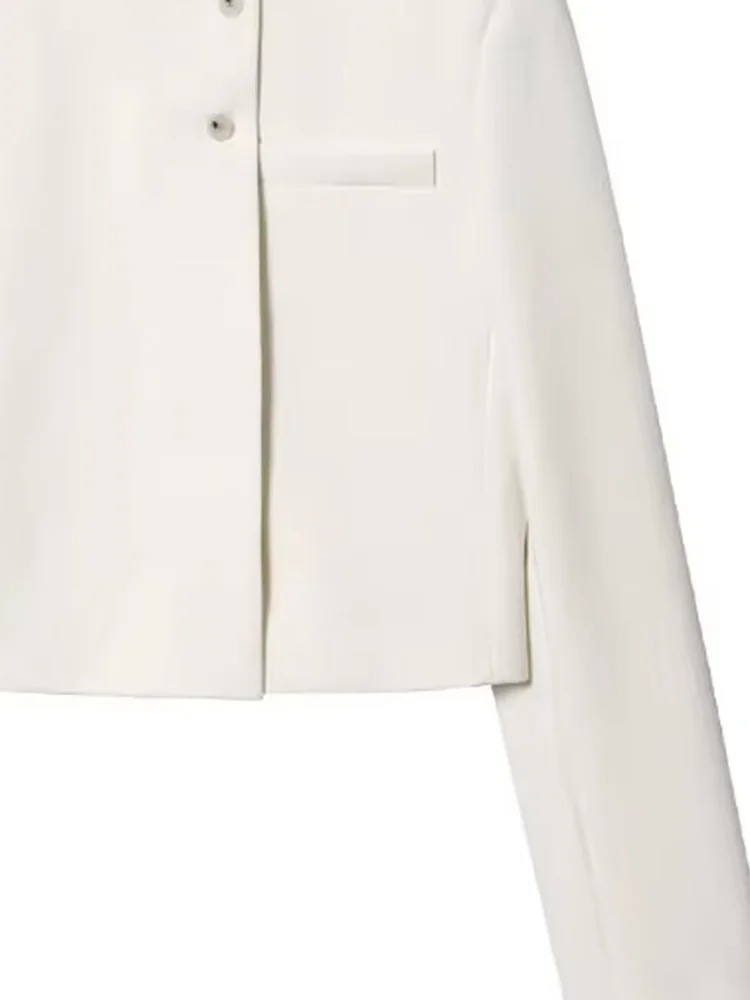 HH Women's Autumn High Street Coats White Half-High Collar Pockets Single-Breasted Female Fashion Long Sleeves Jackets  2025