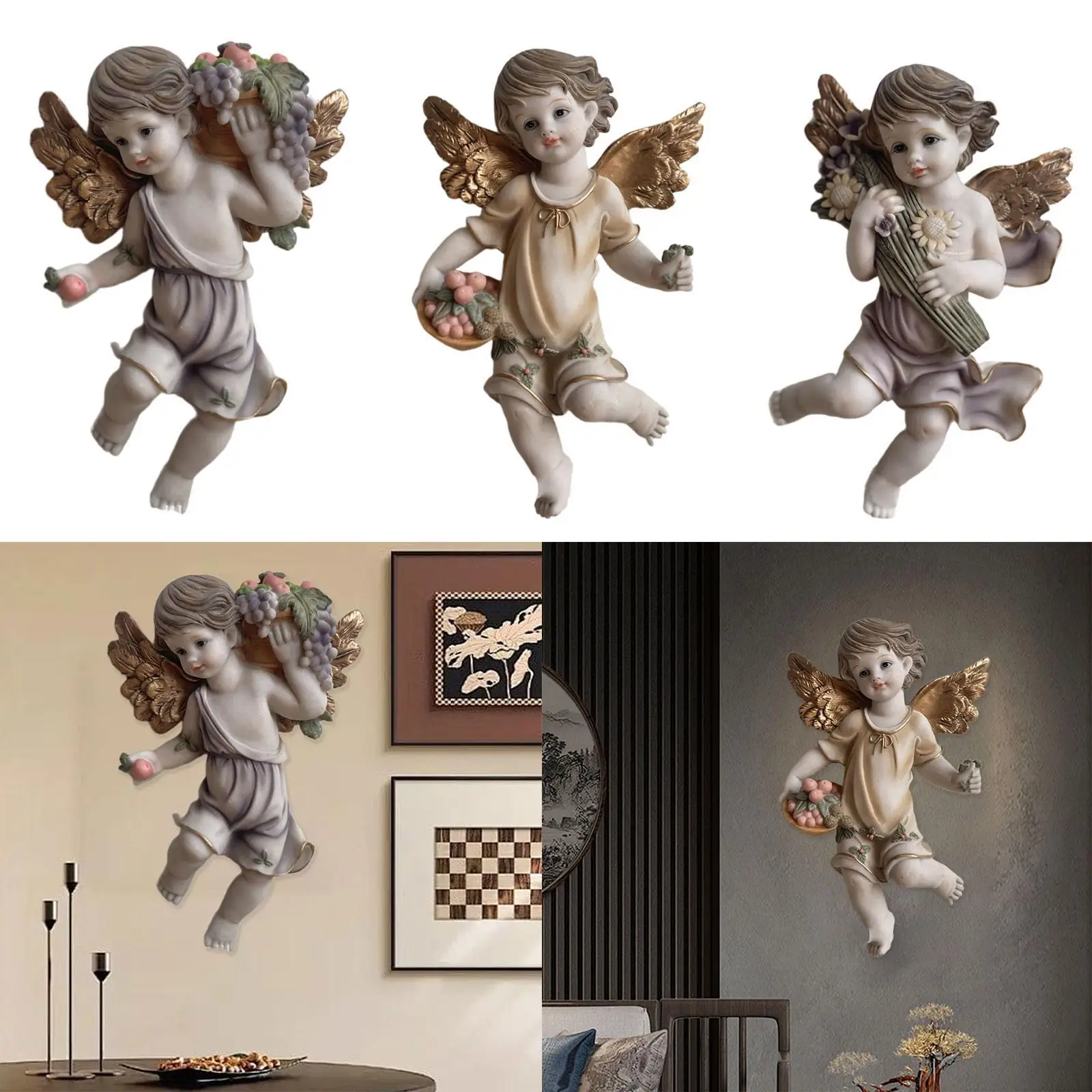 

Resin Angel Cherub Wall Sculpture Angel Statue for Living Tv Shelf Home