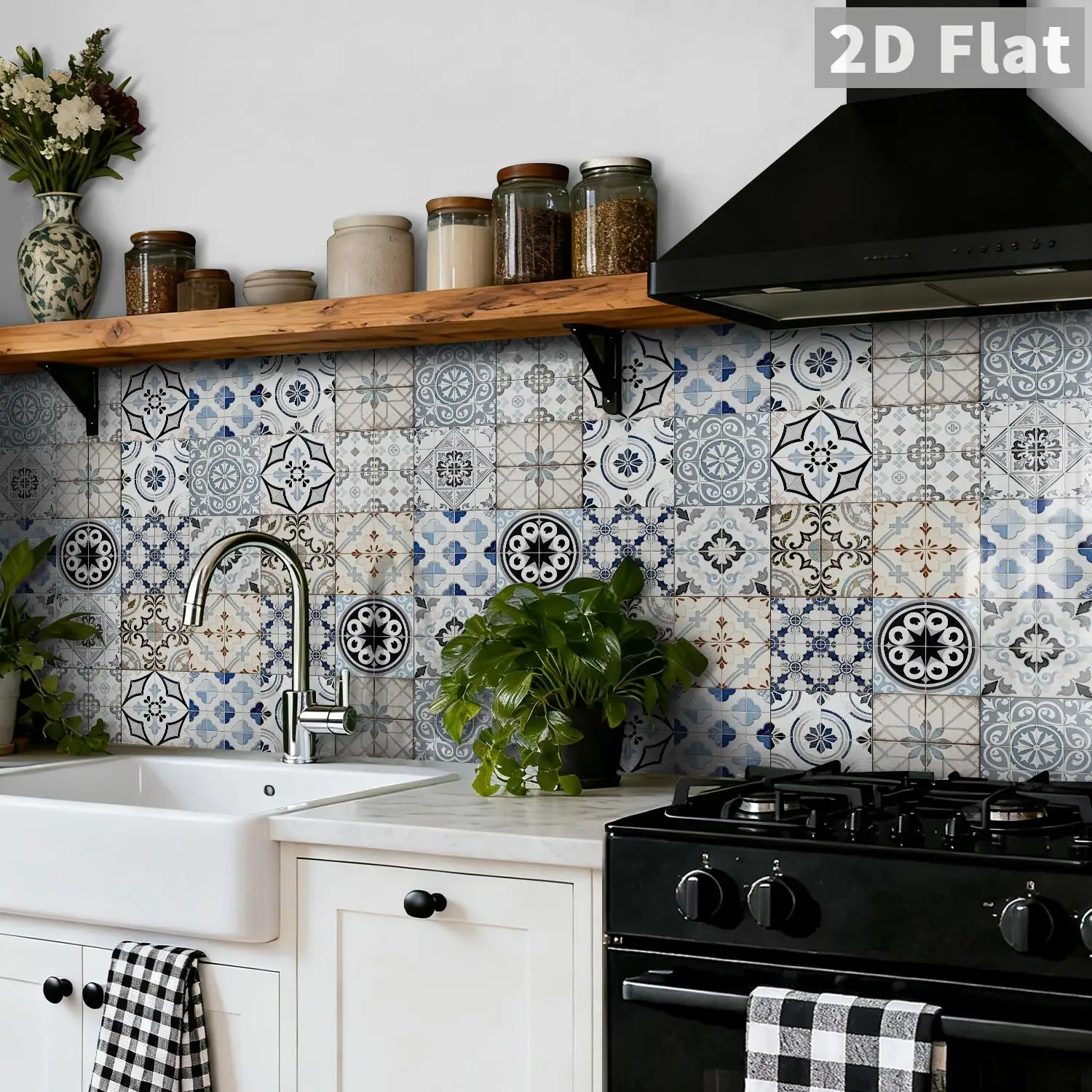 Retro floral tile decal, 36 waterproof self-adhesive wall stickers, suitable for splash proof kitchen and bathroom walls