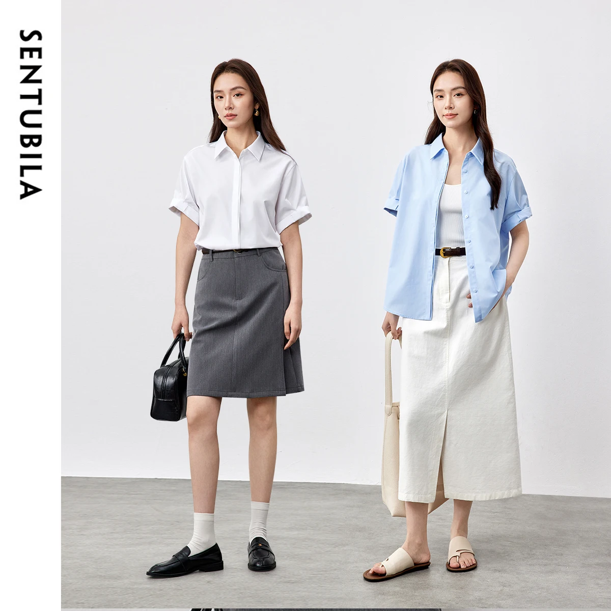 

SENTUBILA Blue Short Shirt for Woman 2025 Summer New Simple Commuting Loose Casual Shirt Women's Elegant Blouse 152C59106