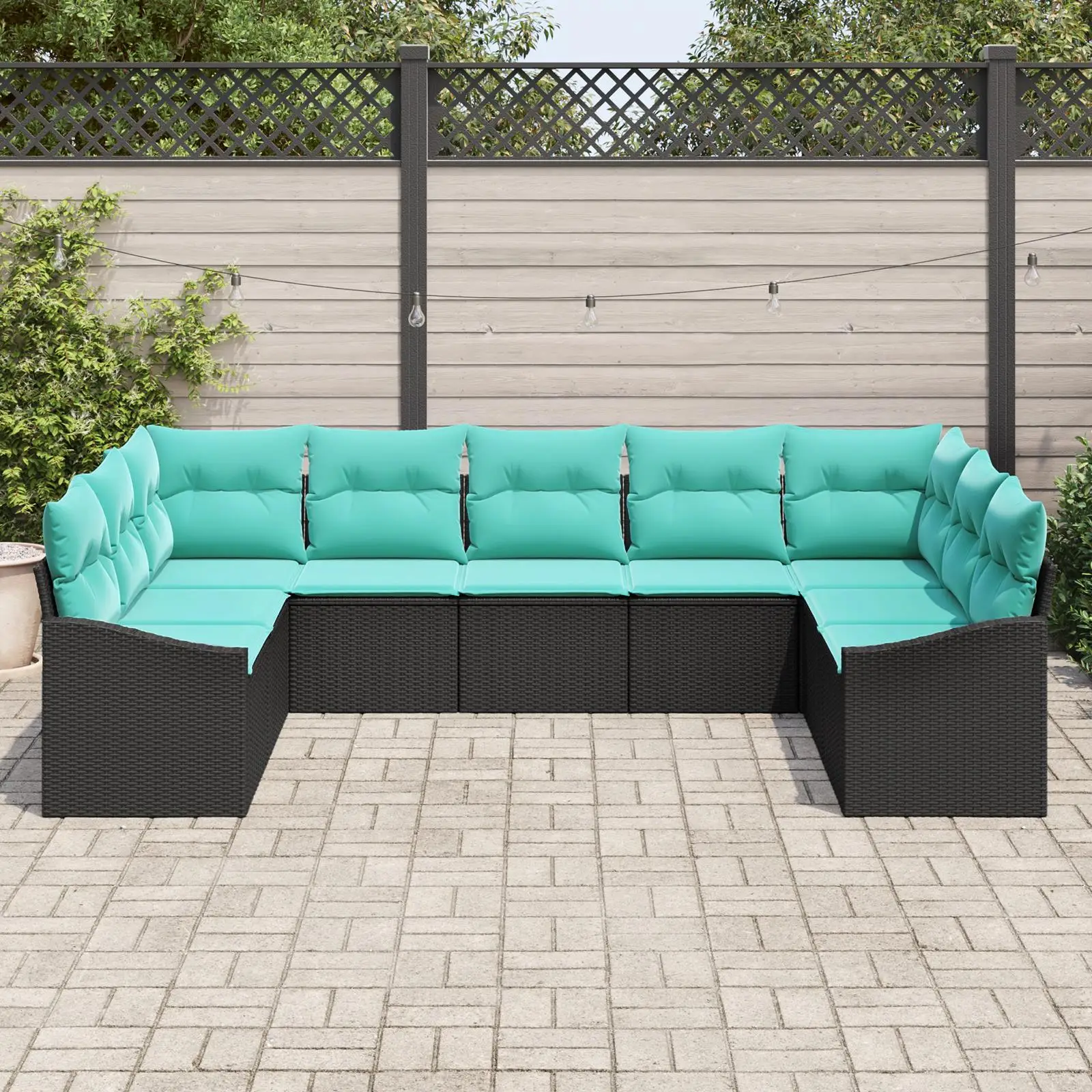 

10 Piece Outdoor Sofa Set with Cushions Black Rattan Furniture Garden Lounge