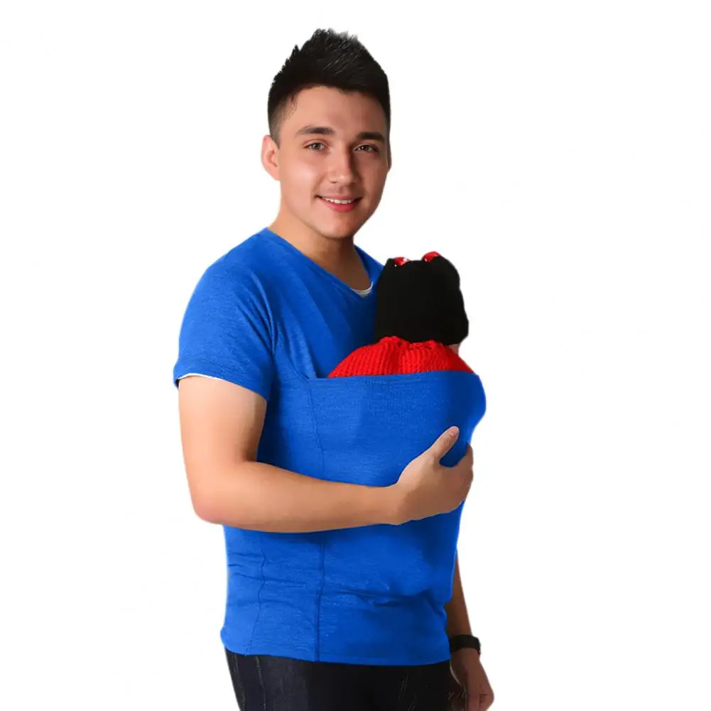 Men Baby Carrier Shirt Cotton Blend V Neck Short Sleeve Dad Tee Baby Wearing T-Shirt For Comfortable Parenting Male Baby Care