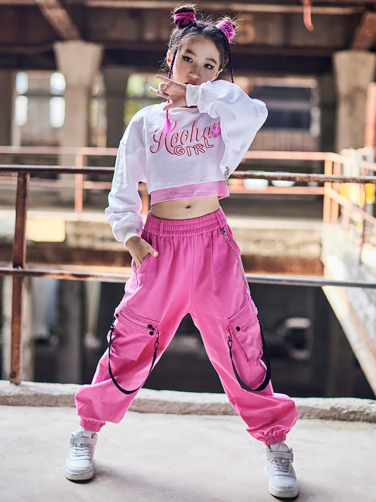 Kinder Jazz Dance Kostüme Weiß Langarm Lose Hosen Mädchen Hip Hop Performance Kleidung Street Dancewear Rave Kleidung