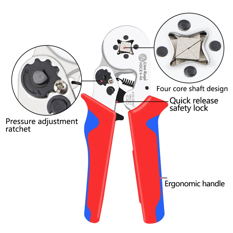 Tubular terminal crimping tool household crimping pliers HSC8 6-4A 0.25-10mm ²/ AWG23-7 Manual Electrician Tool Mini Clamp Kit