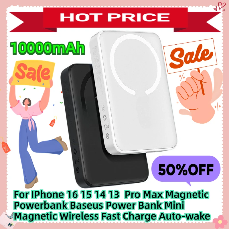 

For IPhone 16 15 14 13 Pro Max Magnetic Powerbank Baseus Power Bank 10000mAh Mini Magnetic Wireless Fast Charge Auto-wake