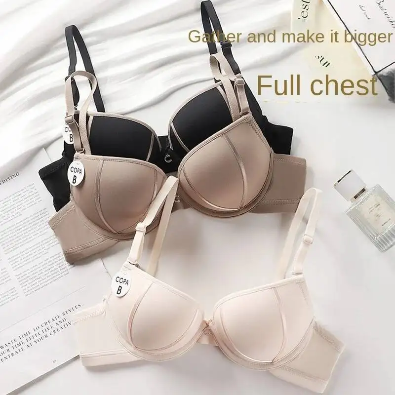 

Дышащий, приятный для кожи женский бюстгальтер пуш-ап с маленькой грудью, универсальный тонкий верх, толстая нижняя чашка на косточках, боковая коллекция груди