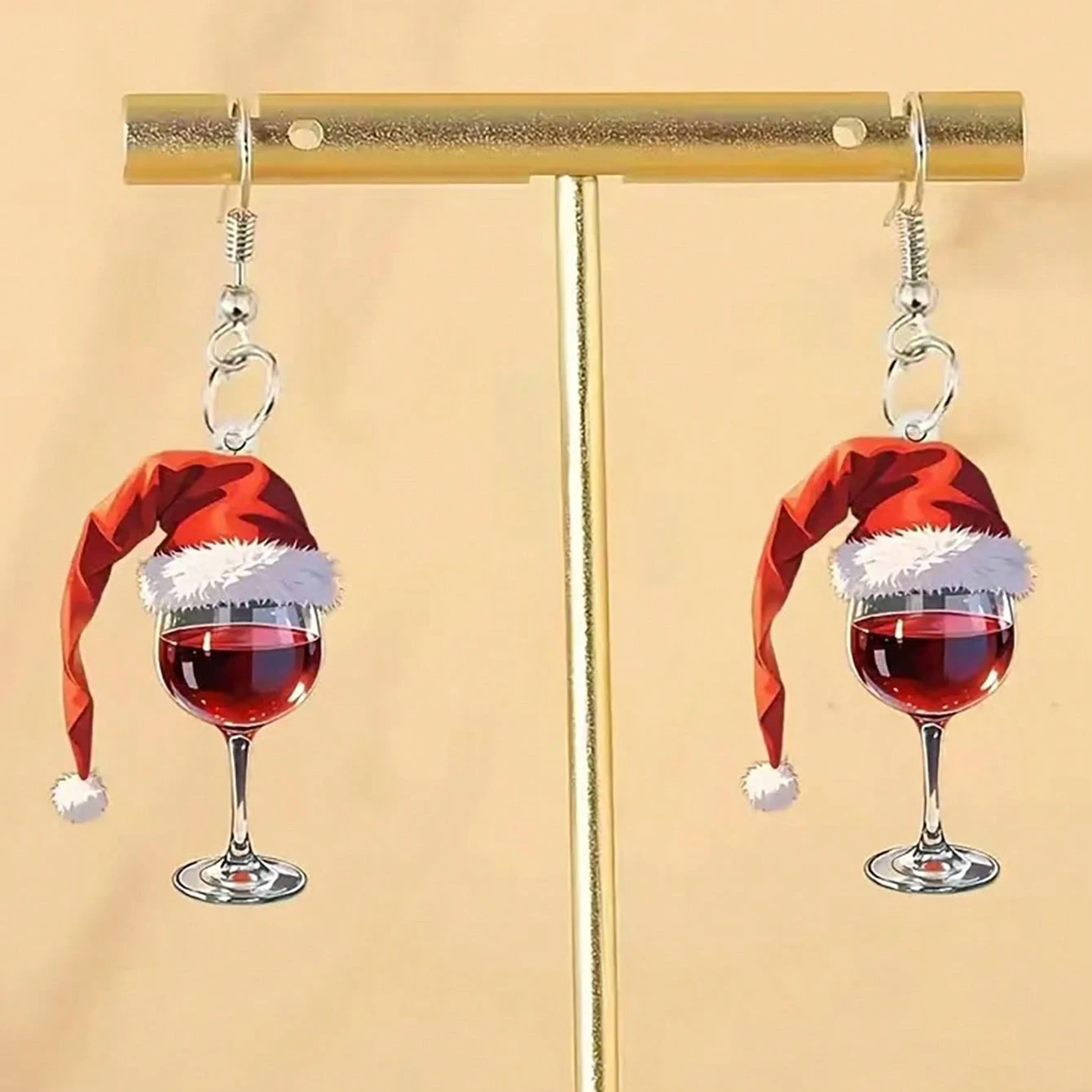 1Pair Red Wine Tall Cup Pendant Earrings Cute Christmas Long Hat Decoration Earrings Christmas Party Accessories For Women