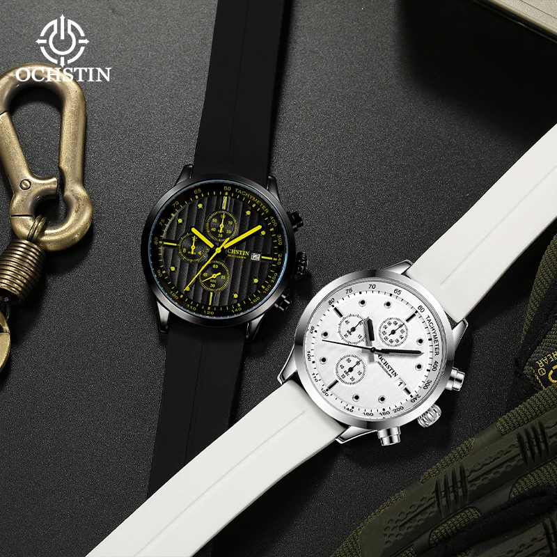 

OCHSTIN Avenger Chronograph Series Часы Мужские наручные часы с резиновым ремешком Кварцевые часы Водонепроницаемые часы с магнитной пряжкой