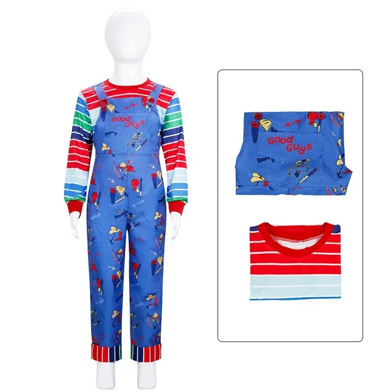 Anime Spaventoso Chucky Costume Cosplay Cos Child is Play Maschere Chucky Ruolo Tute Abbigliamento di Halloween Per Uomini Donne Costumi Del Partito