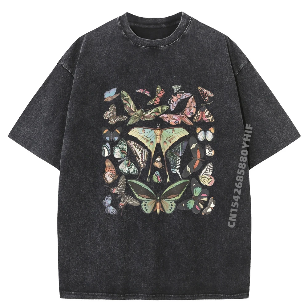 

Vintage Butterfly and Moth Cute Comfortable Tops & Tees Gift Idea Printed T Shirt Latest Fashion Washed Shirts